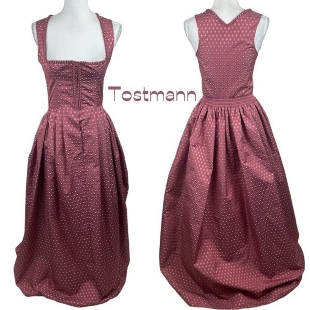 Tostmann Trachten Maroon Floral Authentic Austrian Dirndl Vintage Maxi Dress